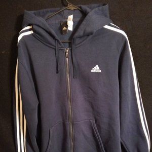 ADIDAS UNISEX BLUE W WHITE STRIPES FULL ZIP UP HOODIE SZ XL